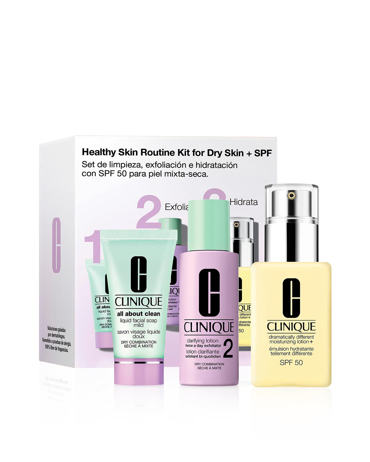 Set de Limpieza e Hidratación De 3 Pasos para Piel Mixta a Seca con Protección Solar 50